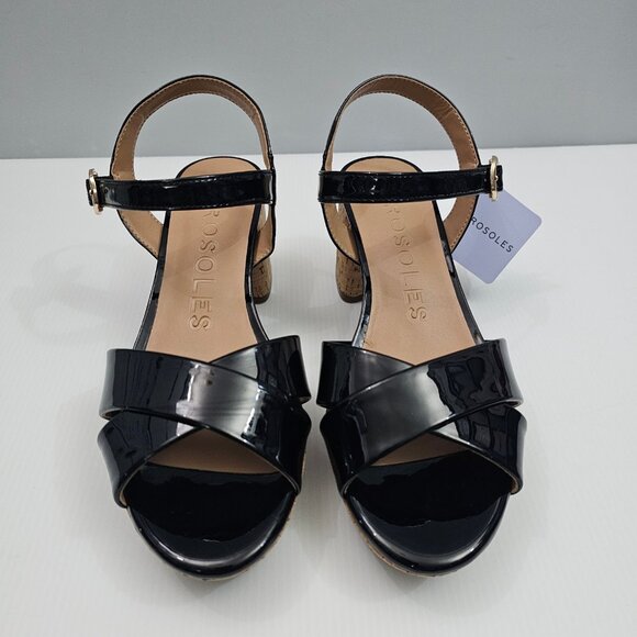 Aerosoles Cosmos Platform Sandal Womens 8 Black Patent Cork Chunky Heel NEW - Picture 4 of 15